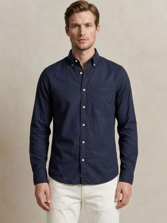 Gant Men Blue Solid Regular Fit Pure Cotton Shirt