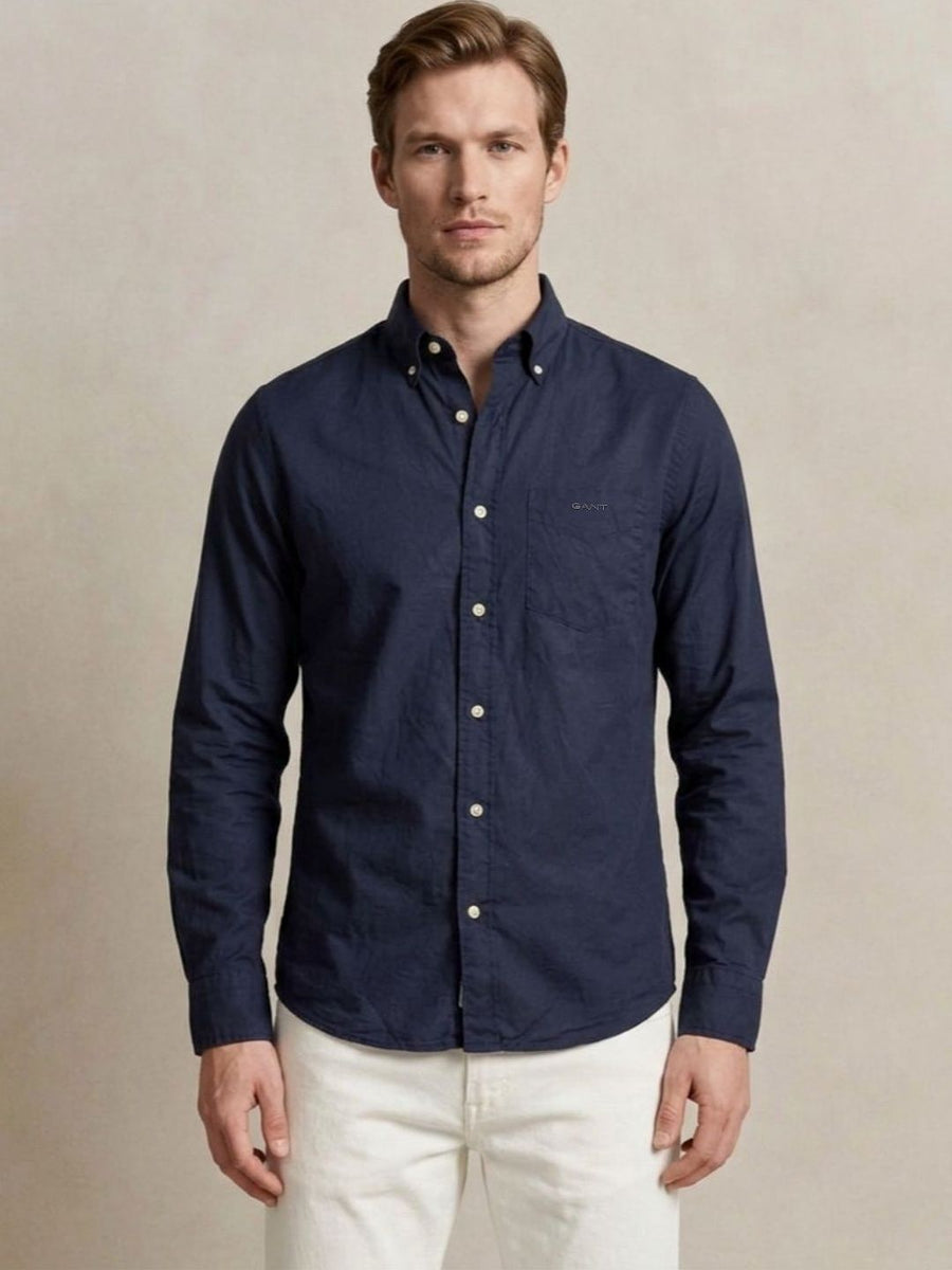 Gant Men Blue Solid Regular Fit Pure Cotton Shirt
