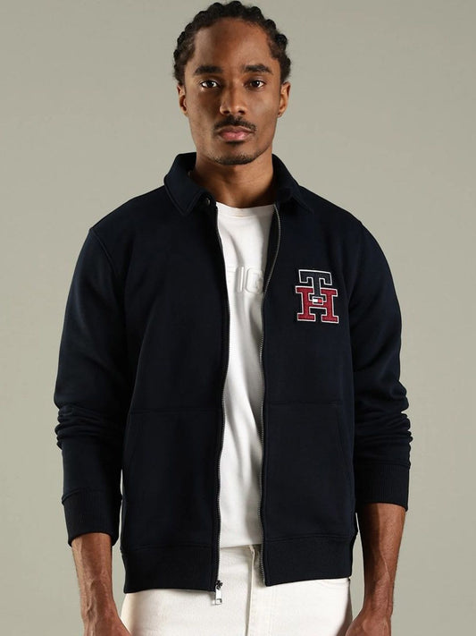 Tommy Hilfiger Brand Logo Embroidered Spread Collar Cotton Tailored Jacket