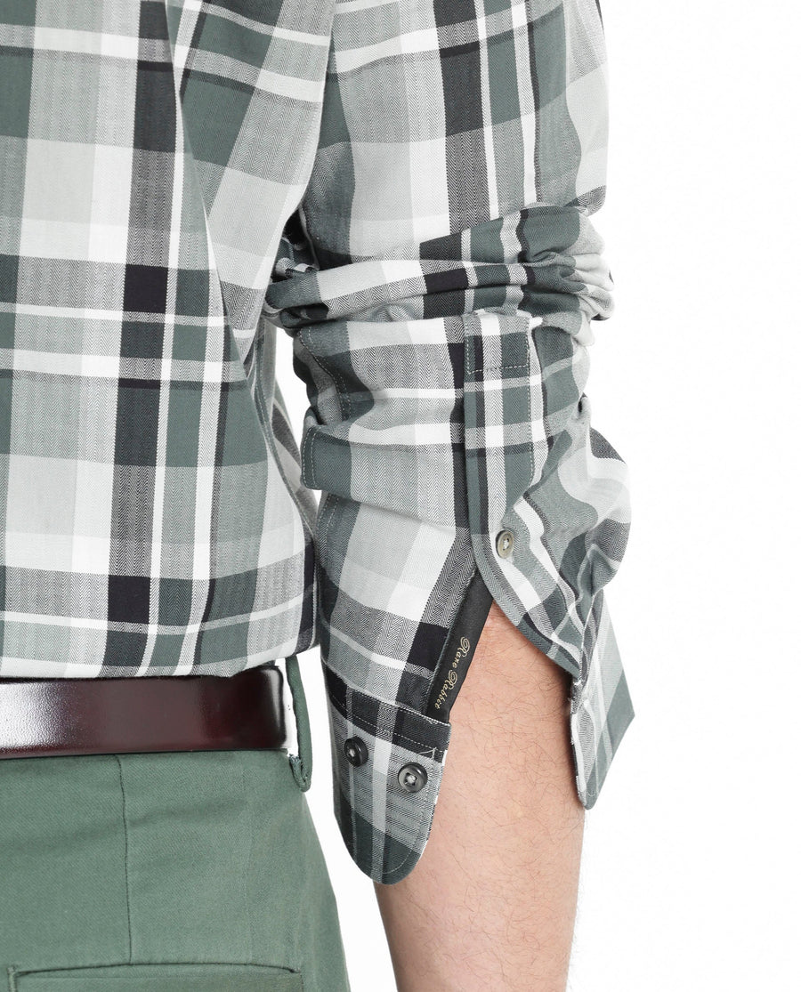 Rare Rabbit Men's Dae Green Cotton Checked Print Regular Fit Full Sleeve Collared Shirt