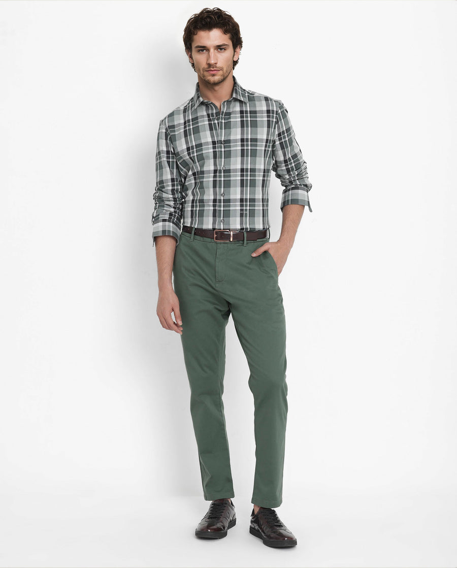 Rare Rabbit Men's Dae Green Cotton Checked Print Regular Fit Full Sleeve Collared Shirt