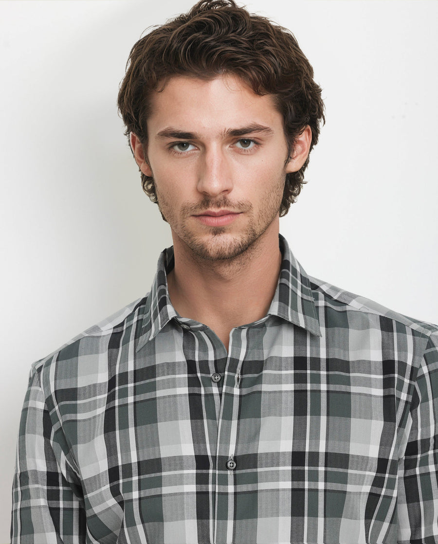 Rare Rabbit Men's Dae Green Cotton Checked Print Regular Fit Full Sleeve Collared Shirt