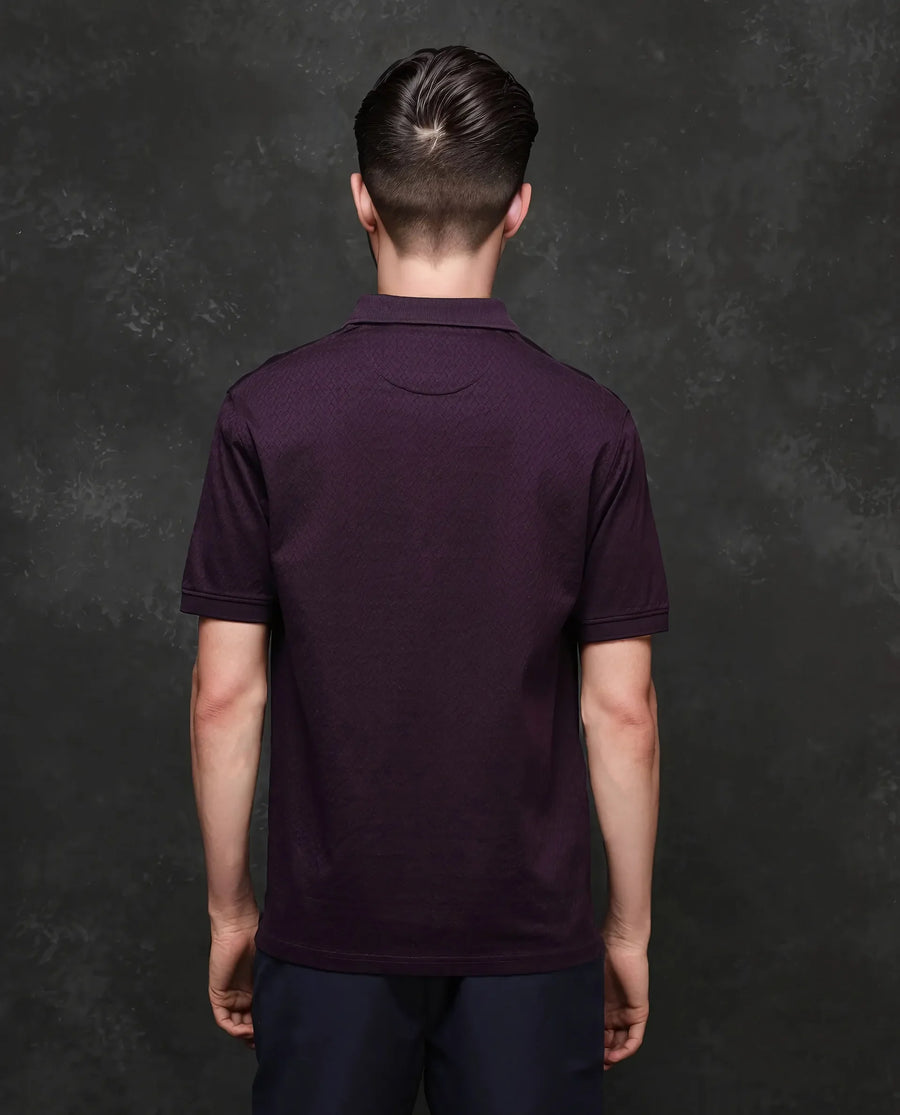 Rare Rabbit Men's Cotton Jacquard Regular Fit Half Sleeve Polo