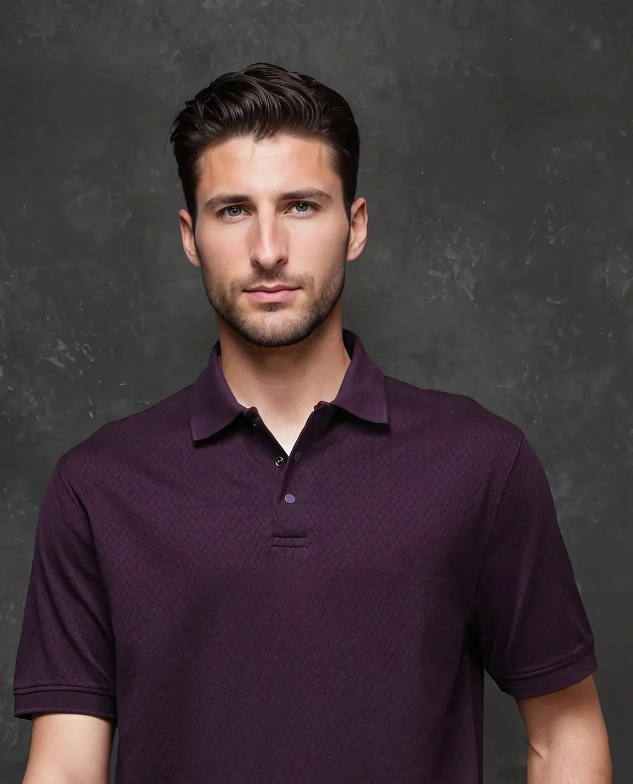 Rare Rabbit Men's Cotton Jacquard Regular Fit Half Sleeve Polo