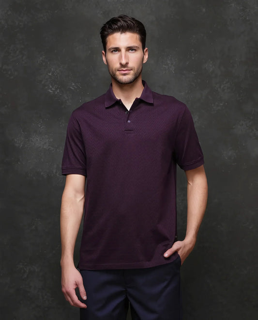 Rare Rabbit Men's Cotton Jacquard Regular Fit Half Sleeve Polo
