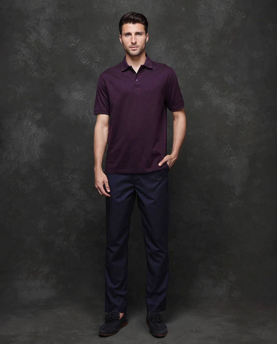 Rare Rabbit Men's Cotton Jacquard Regular Fit Half Sleeve Polo