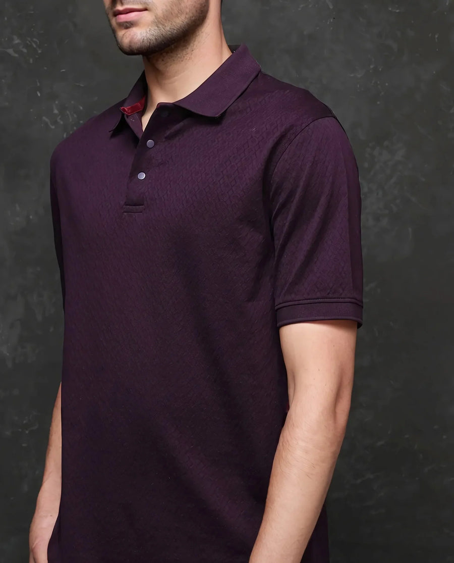 Rare Rabbit Men's Cotton Jacquard Regular Fit Half Sleeve Polo
