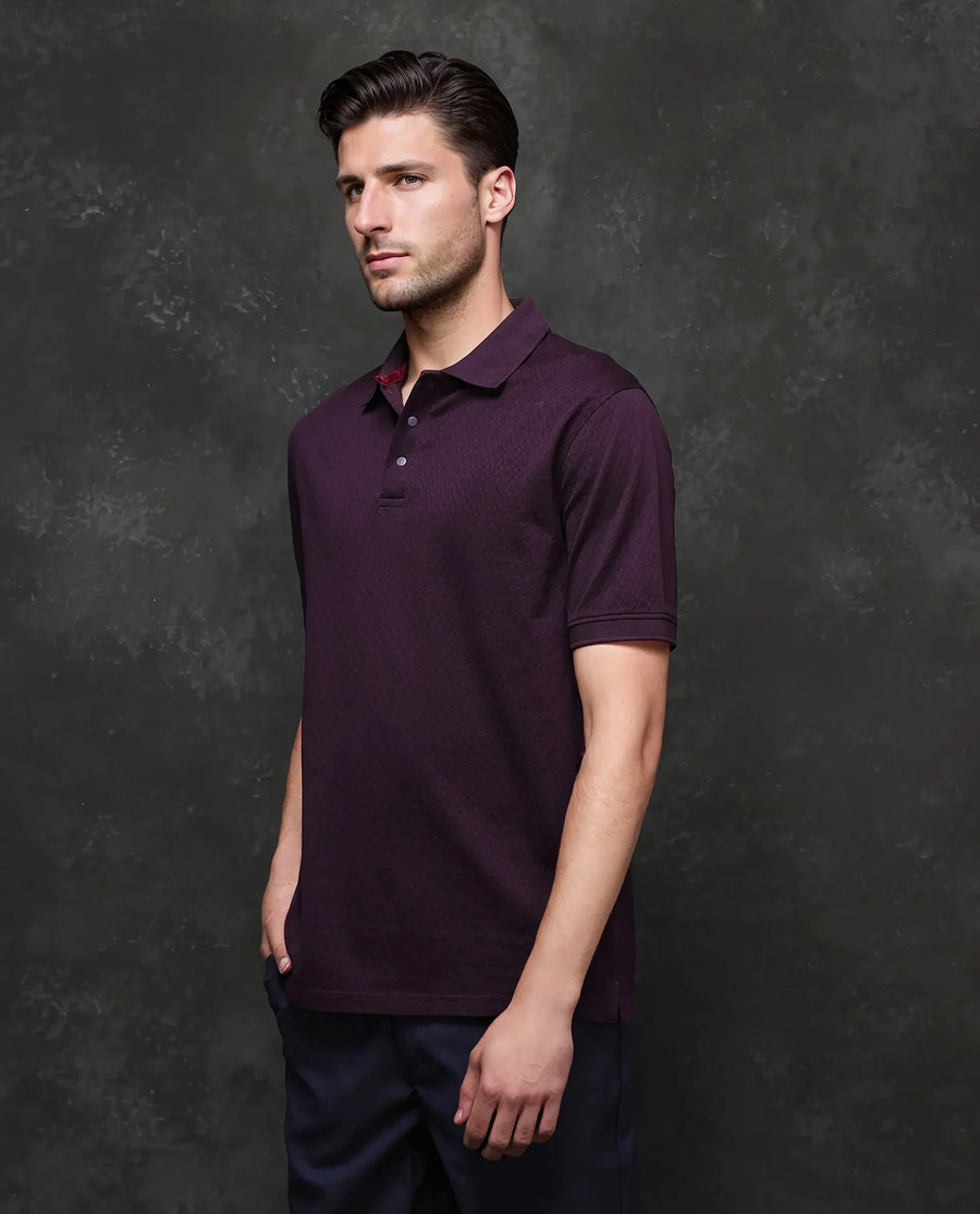 Rare Rabbit Men's Cotton Jacquard Regular Fit Half Sleeve Polo
