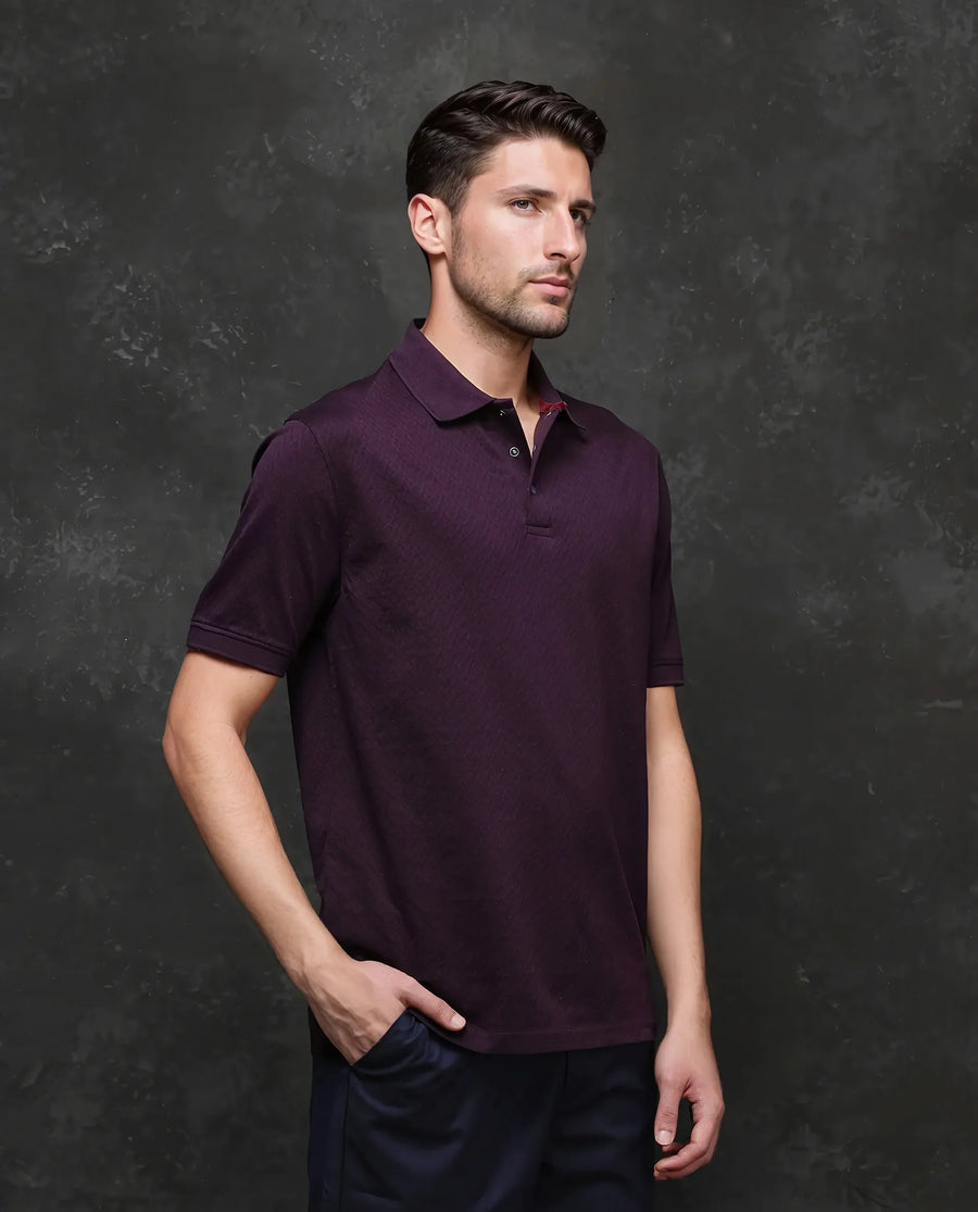 Rare Rabbit Men's Cotton Jacquard Regular Fit Half Sleeve Polo