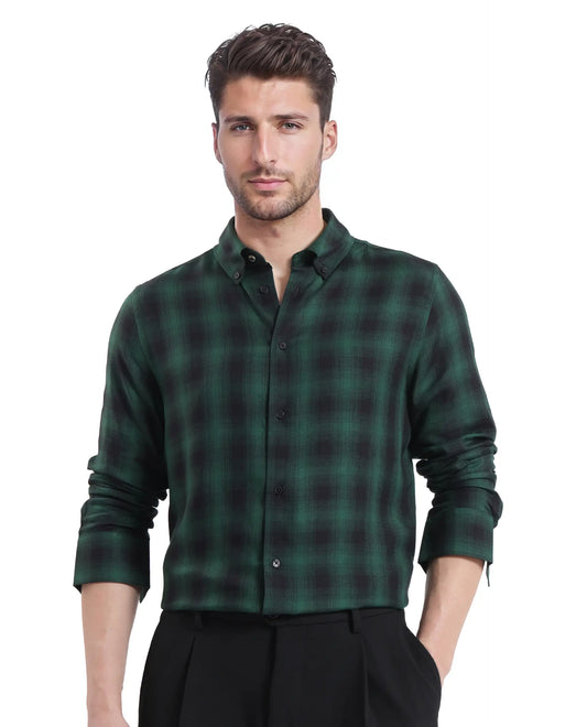 Rare Rabbit Men's Checked Print Regular Fit Full Sleeve Button-Down Collar Shirt