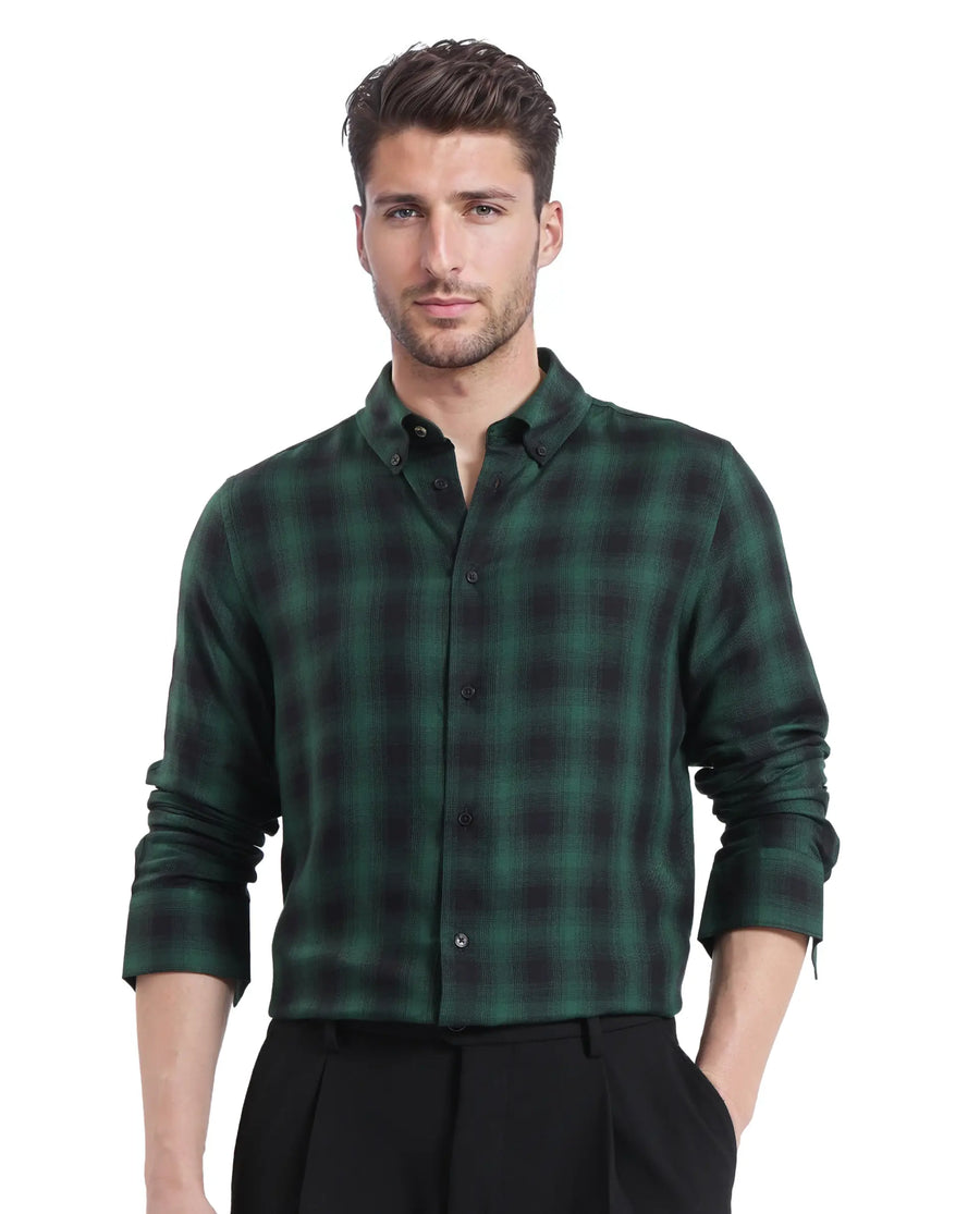 Rare Rabbit Men's Checked Print Regular Fit Full Sleeve Button-Down Collar Shirt