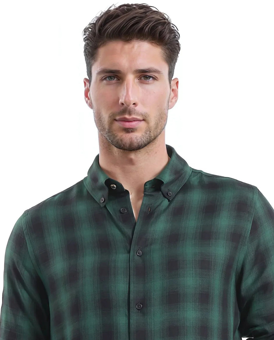 Rare Rabbit Men's Checked Print Regular Fit Full Sleeve Button-Down Collar Shirt