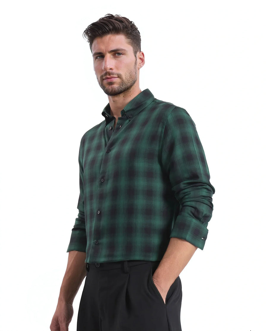 Rare Rabbit Men's Checked Print Regular Fit Full Sleeve Button-Down Collar Shirt