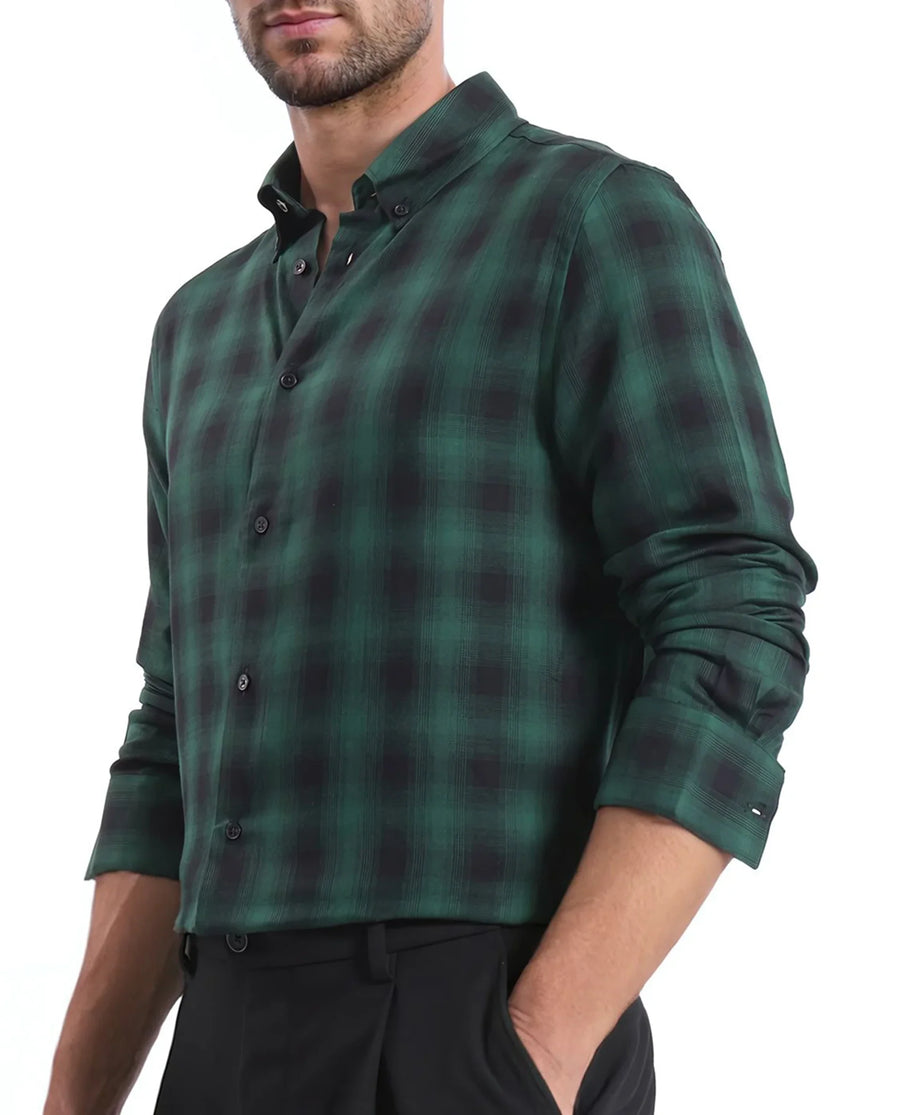 Rare Rabbit Men's Checked Print Regular Fit Full Sleeve Button-Down Collar Shirt