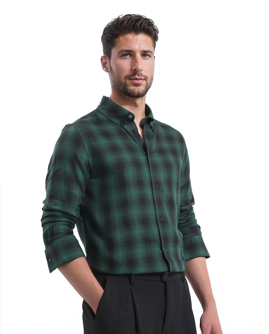 Rare Rabbit Men's Checked Print Regular Fit Full Sleeve Button-Down Collar Shirt