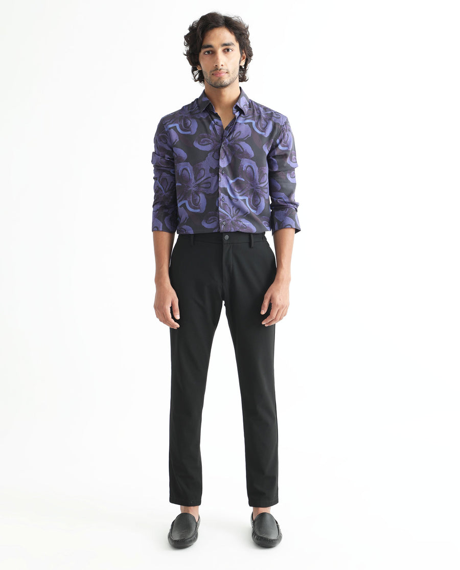 Rare Rabbit Men's Daize Purple Viscose Floral Print Regular Fit Full Sleeve Collared Shirt