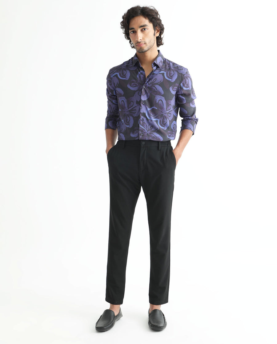 Rare Rabbit Men's Daize Purple Viscose Floral Print Regular Fit Full Sleeve Collared Shirt