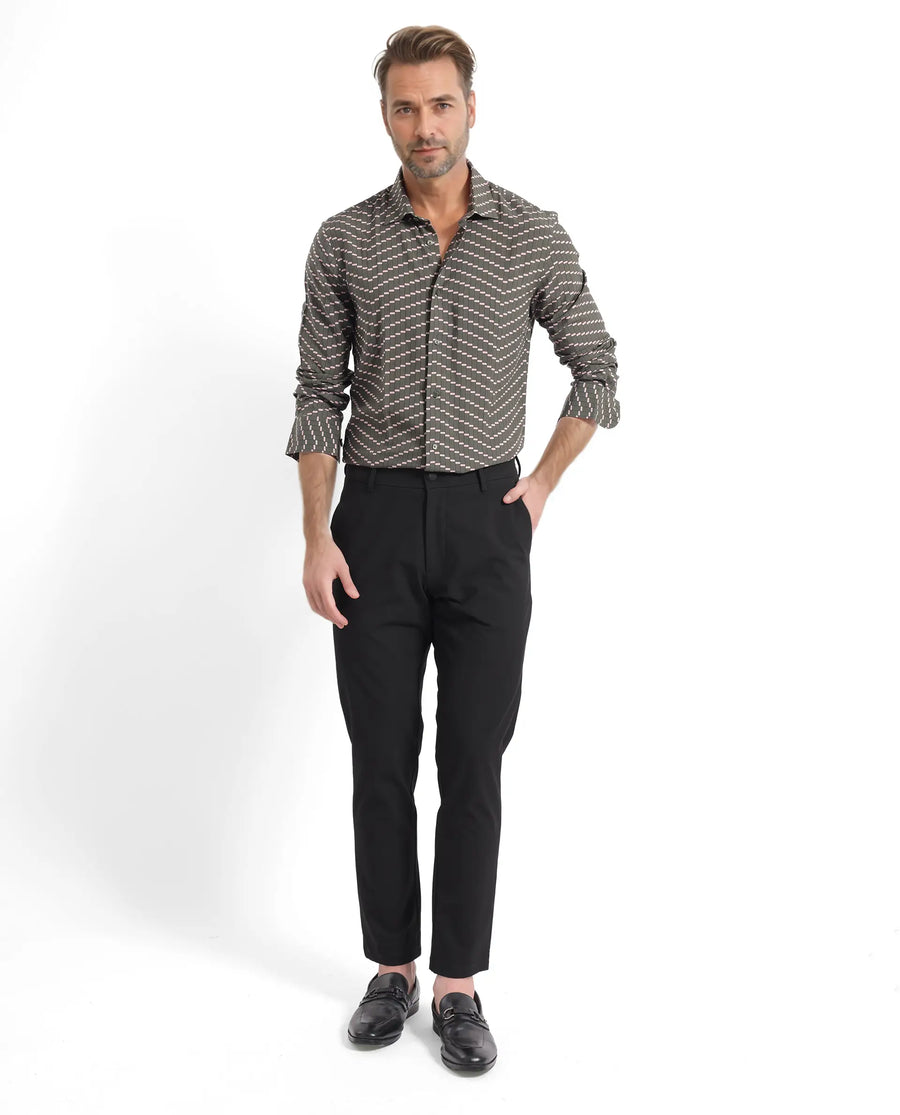Rare Rabbit Men's Dandy Dark Olive Viscose Printed Regular Fit Full Sleeve Collared Shirt