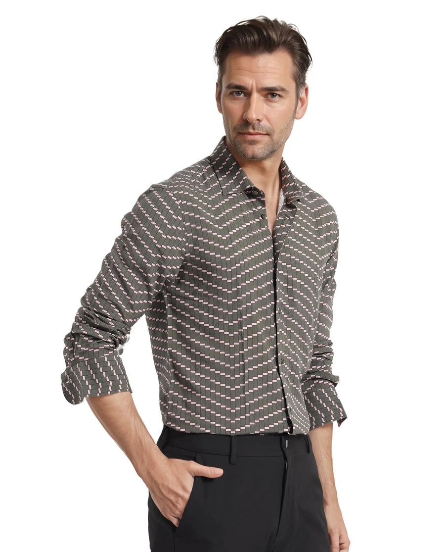 Rare Rabbit Men's Dandy Dark Olive Viscose Printed Regular Fit Full Sleeve Collared Shirt