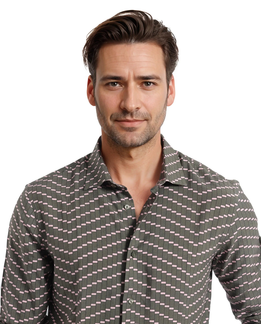 Rare Rabbit Men's Dandy Dark Olive Viscose Printed Regular Fit Full Sleeve Collared Shirt