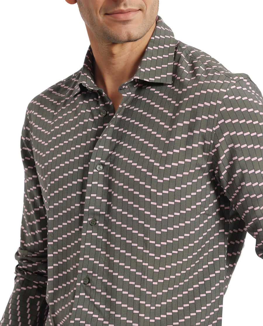 Rare Rabbit Men's Dandy Dark Olive Viscose Printed Regular Fit Full Sleeve Collared Shirt