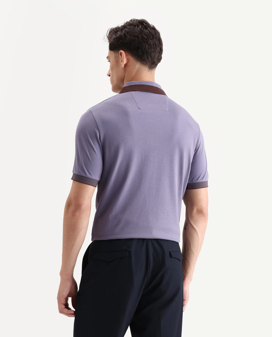 Rare Rabbit Men's Dane Dark Purple Cotton Blend Plain Regular Fit Half Sleeve Polo