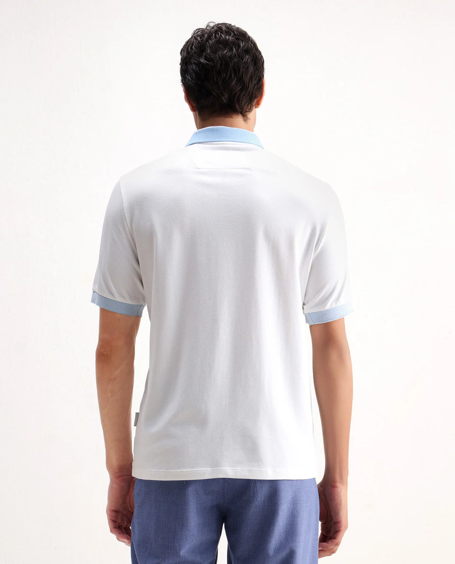 Rare Rabbit Men's Dane White Cotton Blend Plain Regular Fit Half Sleeve Polo