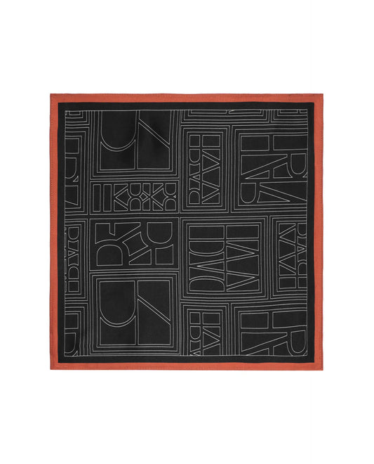 Rare Rabbit Men's Dani Black Silk Fabric Monogram Print Pocket Square
