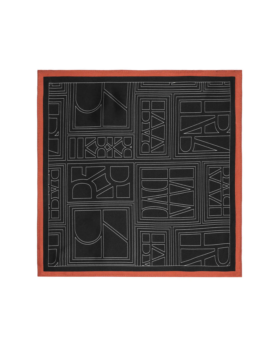 Rare Rabbit Men's Dani Black Silk Fabric Monogram Print Pocket Square