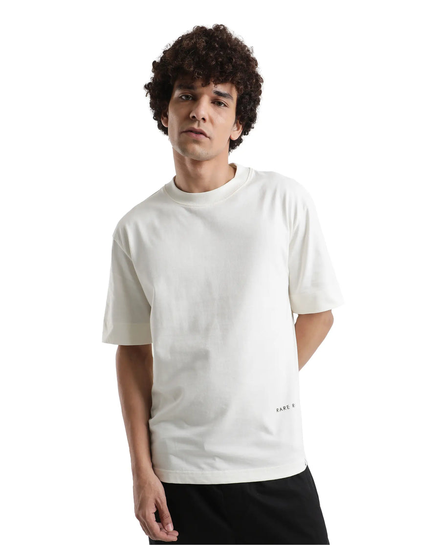 Rare Rabbit Men's Danq Off White Cotton Graphic Print Oversized Fit Half Sleeve Crew Neck T-Shirt