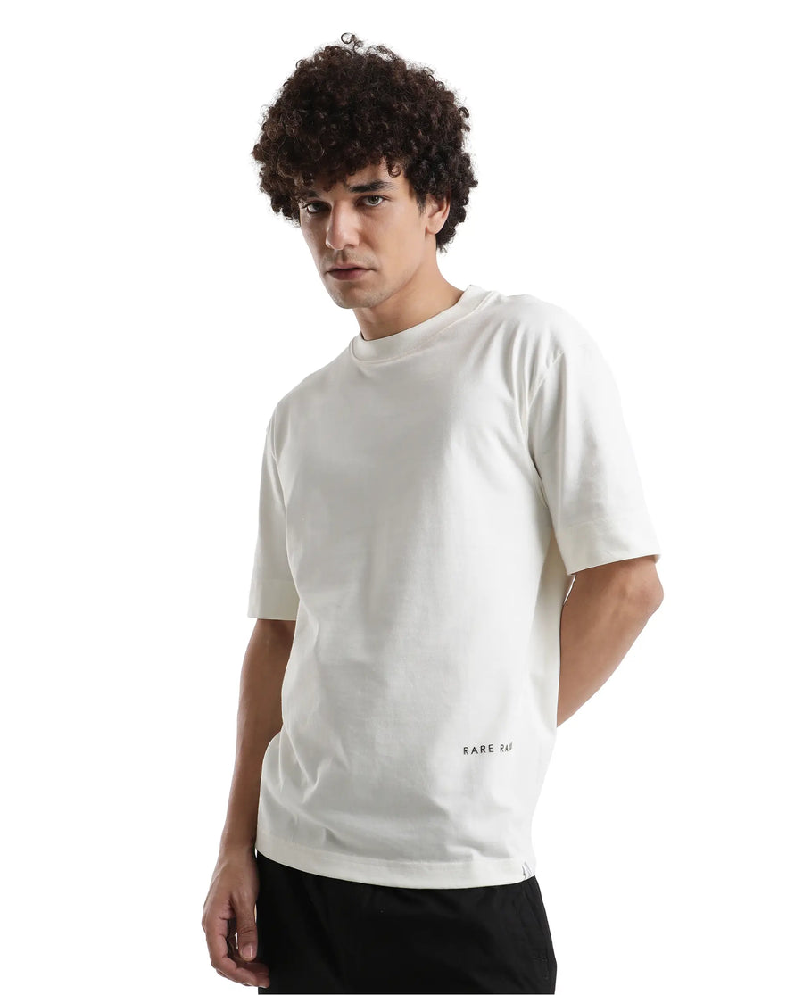 Rare Rabbit Men's Danq Off White Cotton Graphic Print Oversized Fit Half Sleeve Crew Neck T-Shirt