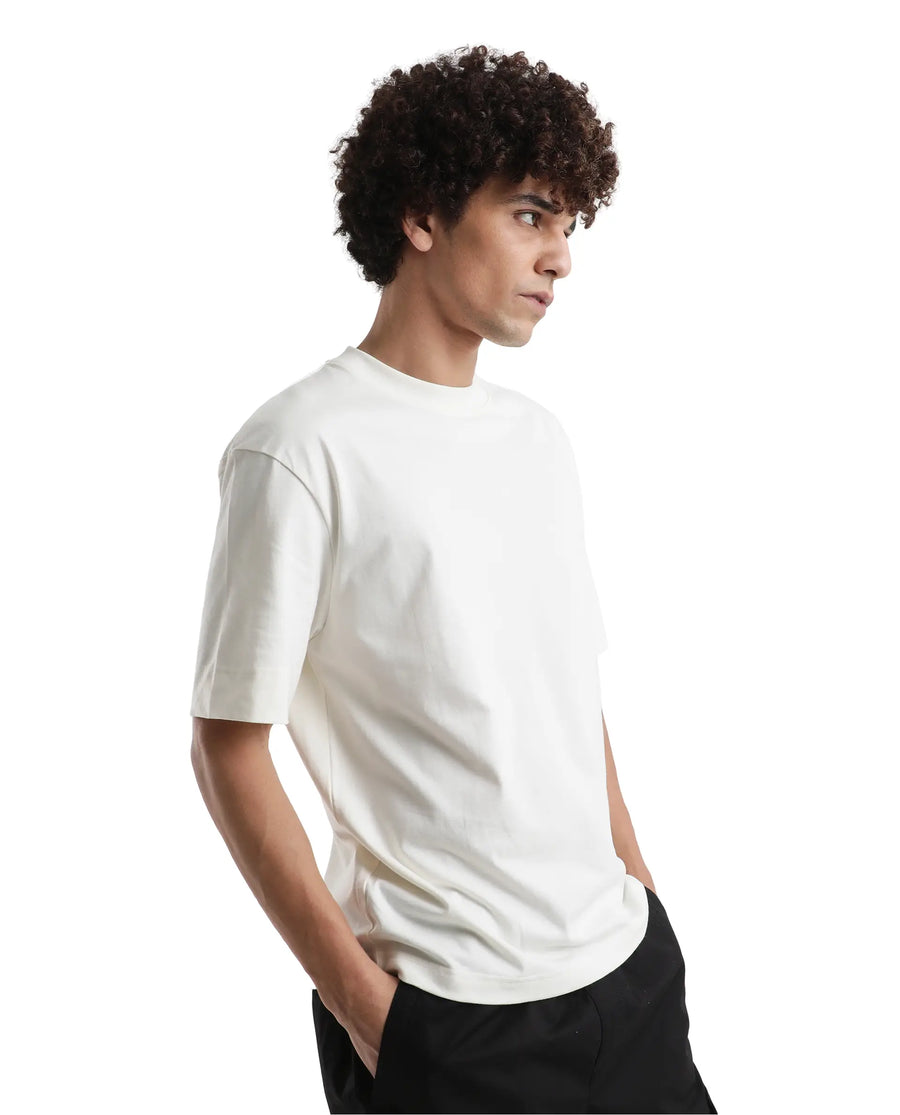 Rare Rabbit Men's Danq Off White Cotton Graphic Print Oversized Fit Half Sleeve Crew Neck T-Shirt