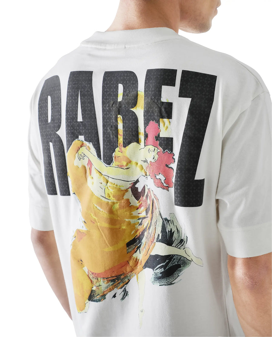 Rare Rabbit Men's Danq Off White Cotton Graphic Print Oversized Fit Half Sleeve Crew Neck T-Shirt