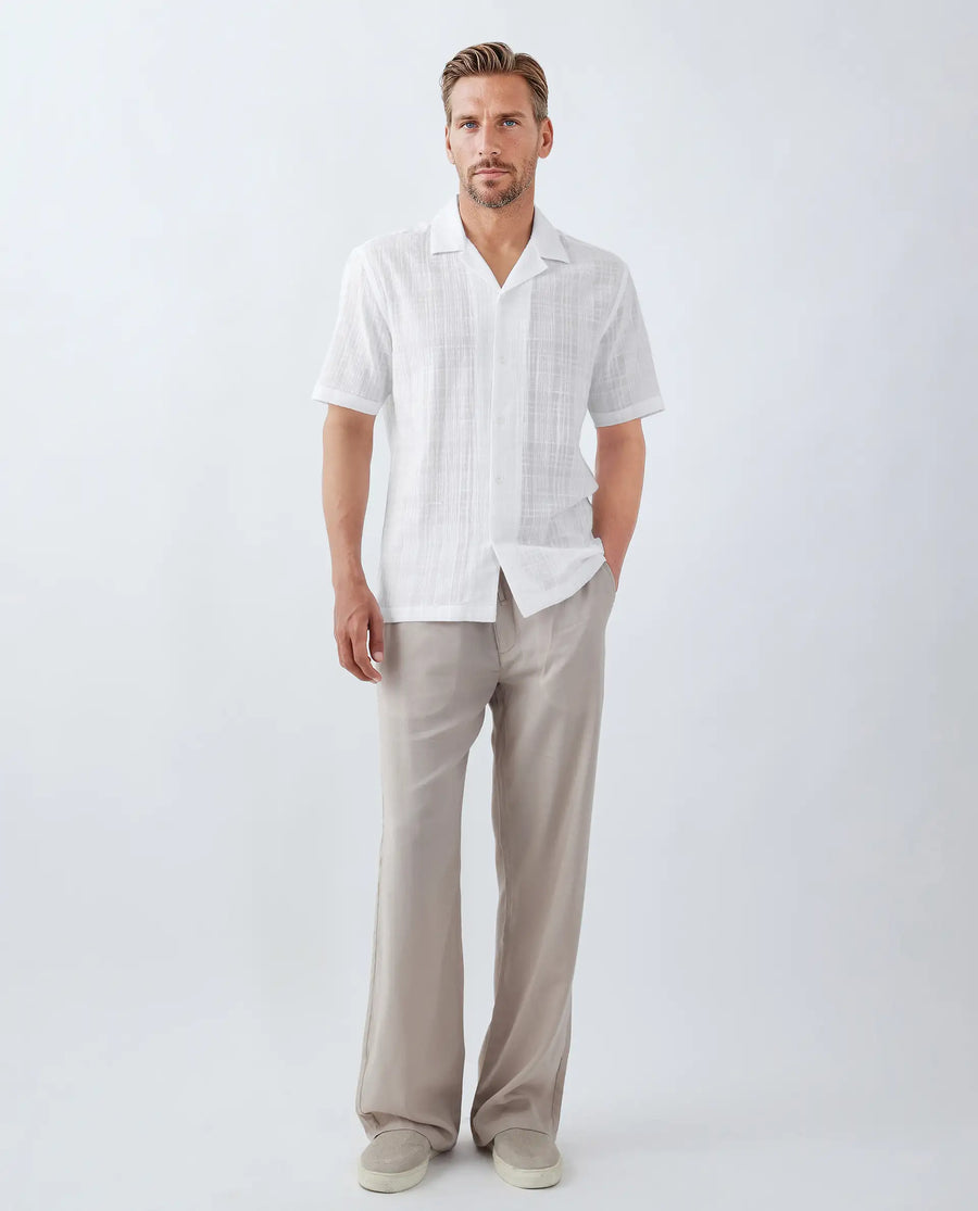 Rare Rabbit Men's Dara White Cotton Checked Print Boxy Fit Half Sleeve Cuban Collar Shirt
