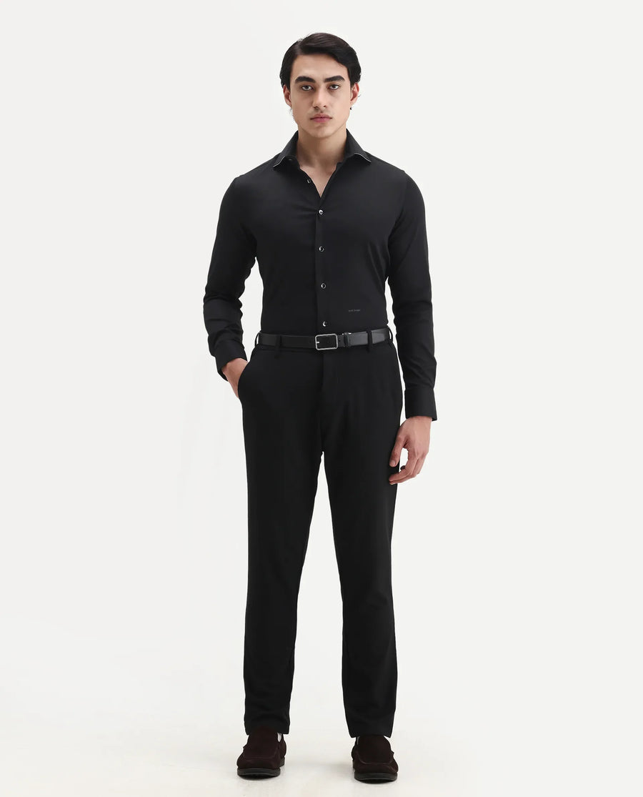 Rare Rabbit Men's Dario Black Cotton Plain Regular Fit Full Sleeve Collared Shirt