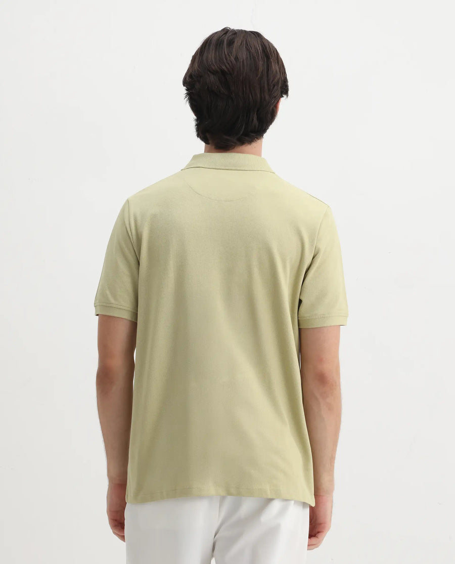 Rare Rabbit Men's Dariol Light Green Cotton Embroidered Regular Fit Half Sleeve Polo