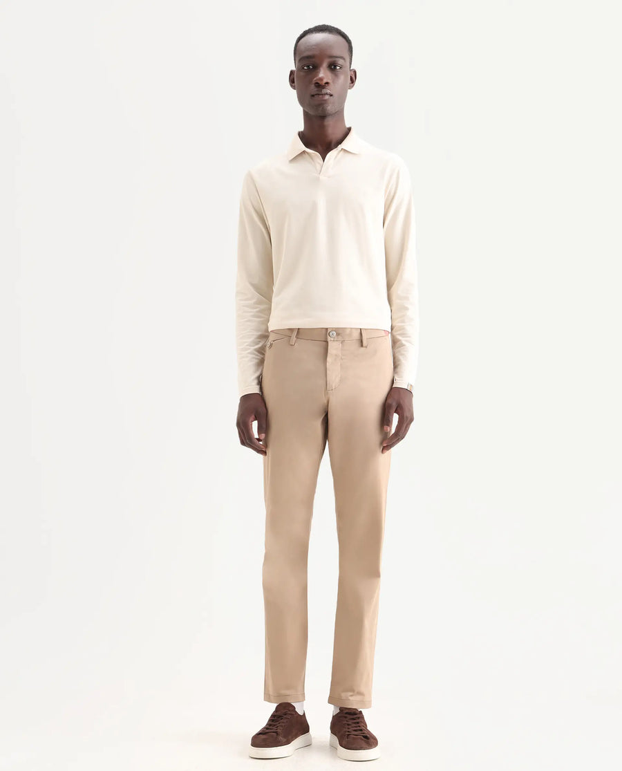 Rare Rabbit Men's Daron Beige Cotton Plain Regular Fit Trouser