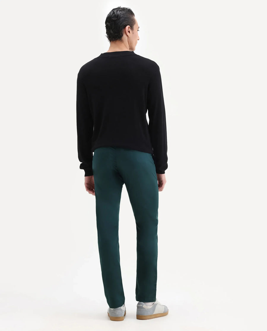 Rare Rabbit Men's Daron Petrol Cotton Plain Regular Fit Trouser