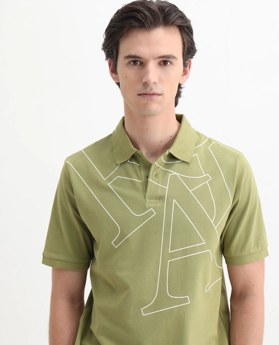 Rare Rabbit Men's Daryl Olive Cotton Plain Regular Fit Half Sleeve Polo