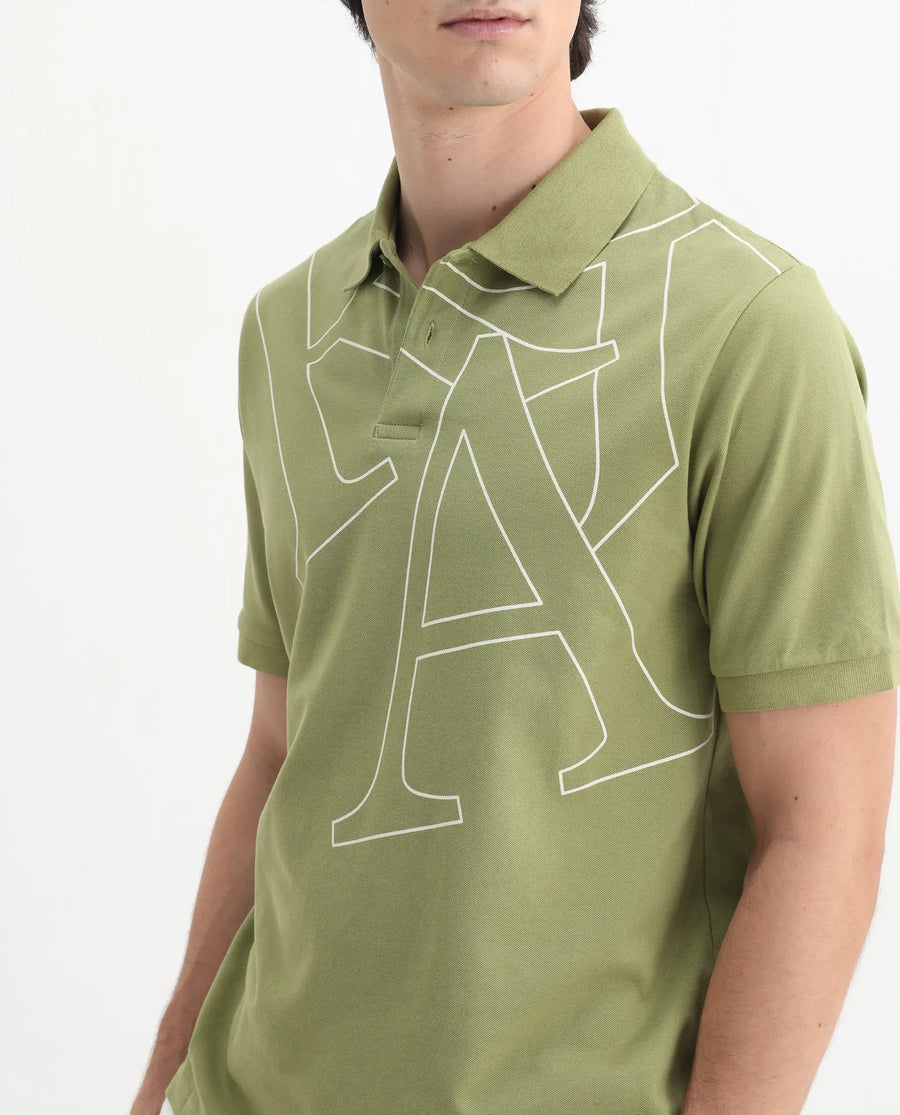 Rare Rabbit Men's Daryl Olive Cotton Plain Regular Fit Half Sleeve Polo