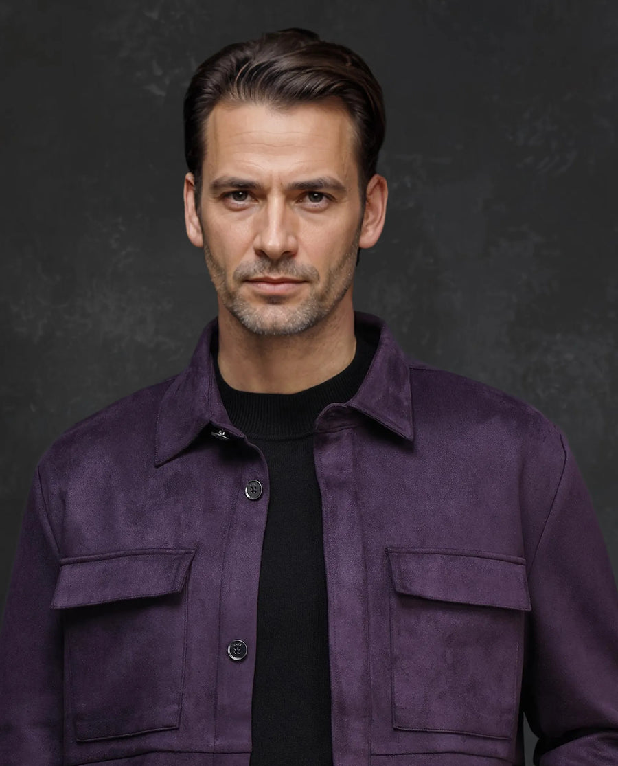 Rare Rabbit Men's Delk-2 Dark Purple Polyester Plain Regular Fit Full Sleeve Spread Collar Jacket
