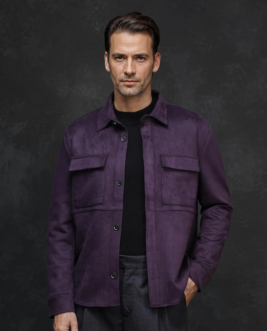 Rare Rabbit Men's Delk-2 Dark Purple Polyester Plain Regular Fit Full Sleeve Spread Collar Jacket