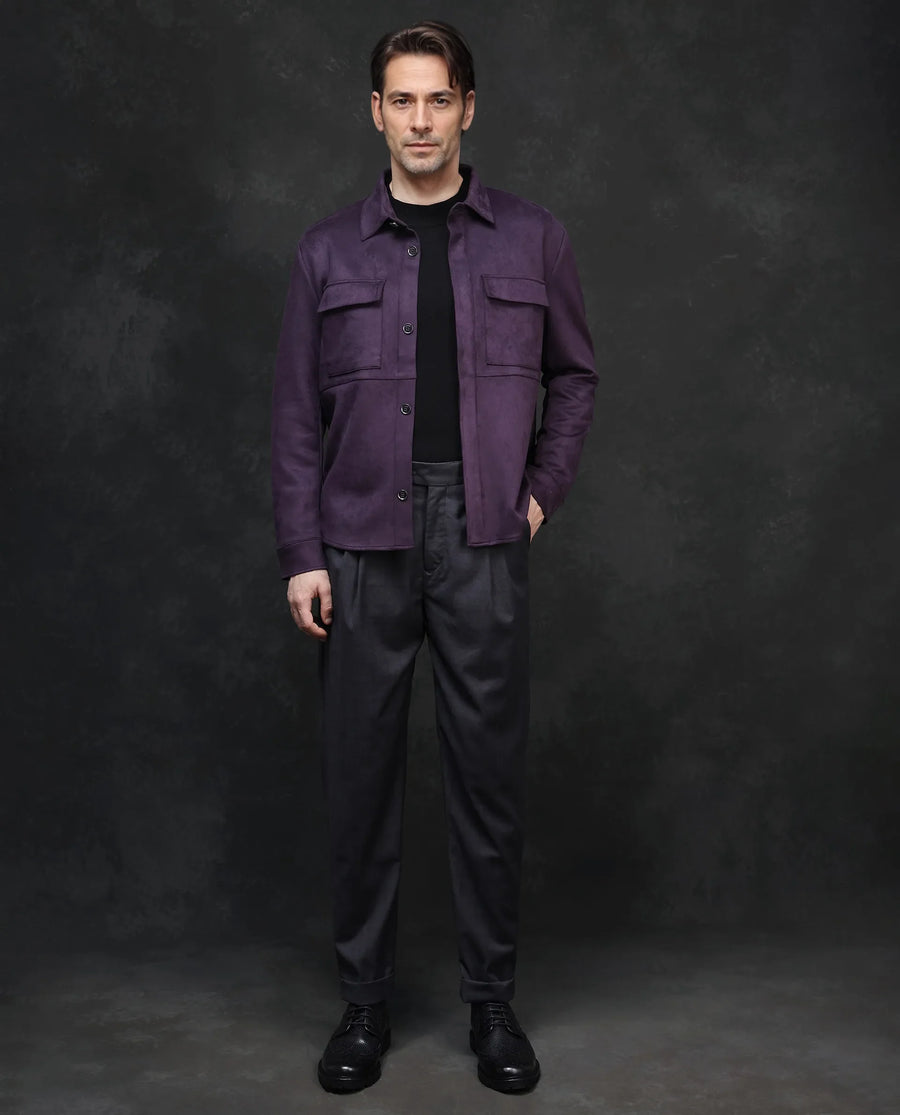 Rare Rabbit Men's Delk-2 Dark Purple Polyester Plain Regular Fit Full Sleeve Spread Collar Jacket
