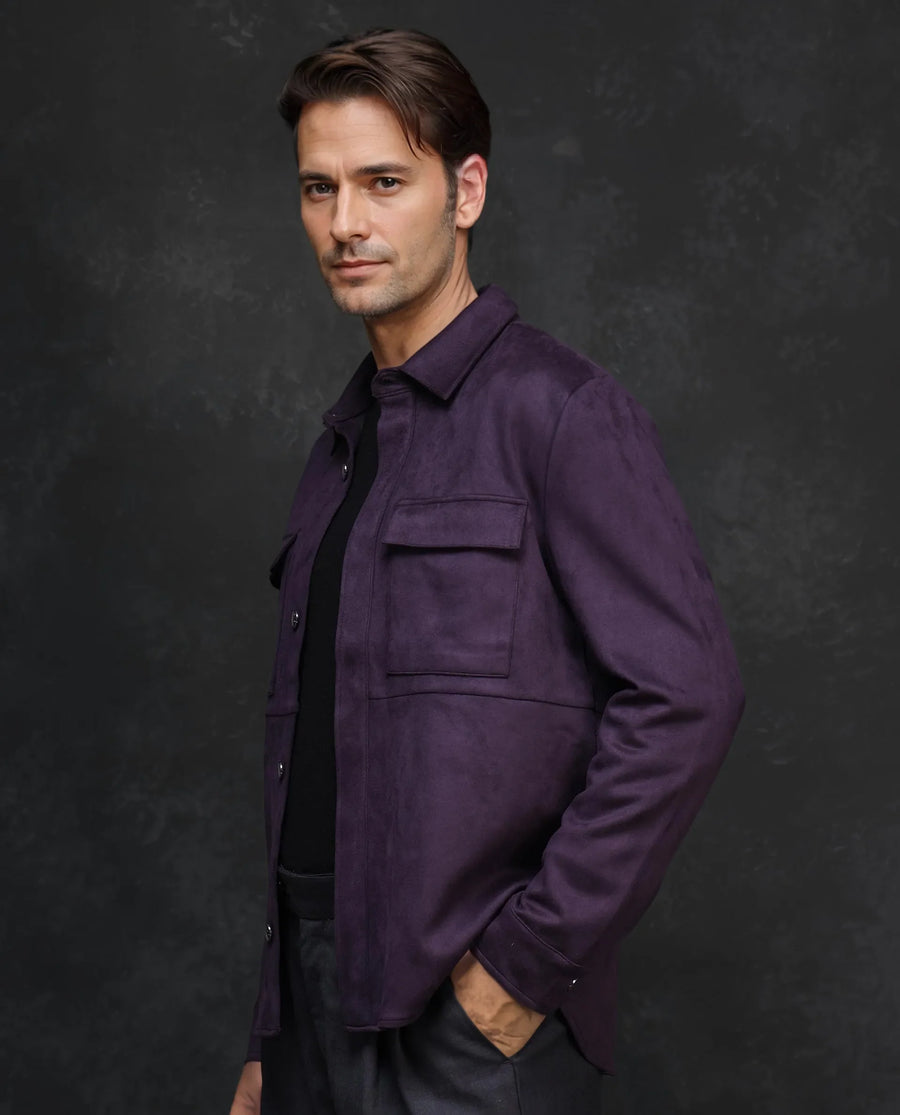 Rare Rabbit Men's Delk-2 Dark Purple Polyester Plain Regular Fit Full Sleeve Spread Collar Jacket