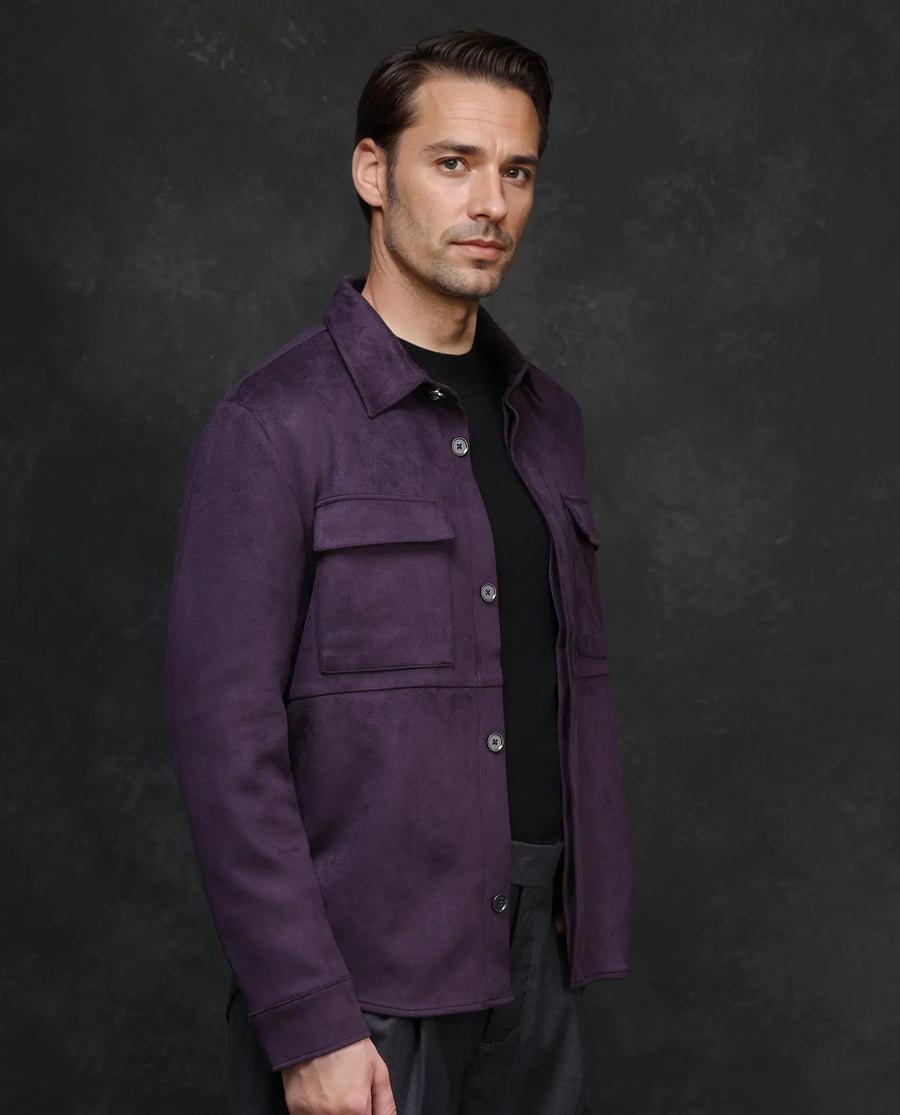 Rare Rabbit Men's Delk-2 Dark Purple Polyester Plain Regular Fit Full Sleeve Spread Collar Jacket