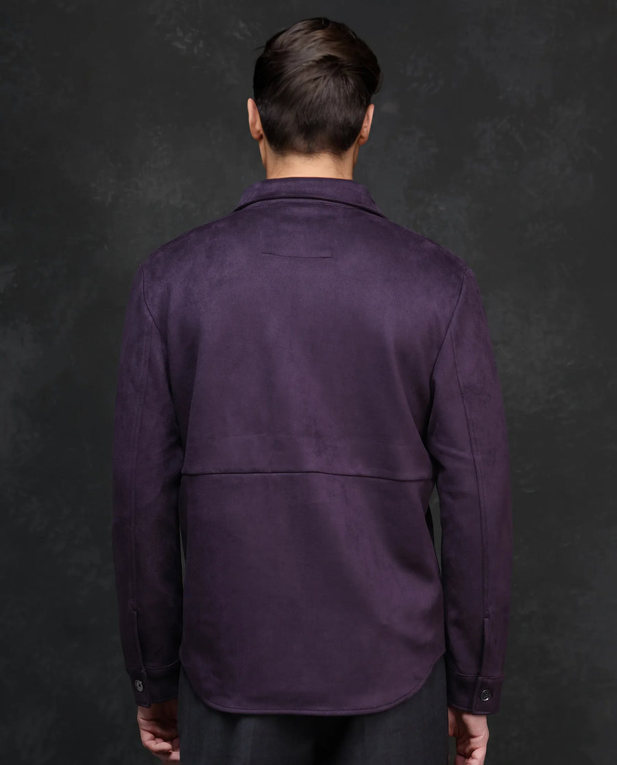 Rare Rabbit Men's Delk-2 Dark Purple Polyester Plain Regular Fit Full Sleeve Spread Collar Jacket