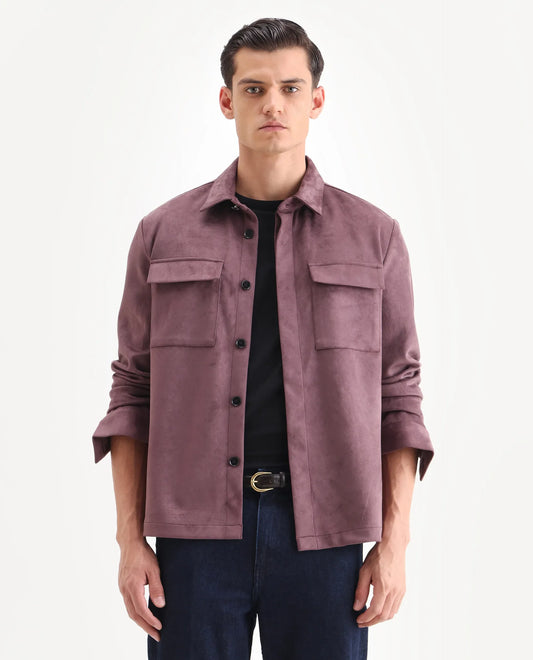Rare Rabbit Men's Delk-25 Dusky Pink Polyester Blend Fabric Collared Neck Relaxed Plain Jacket
