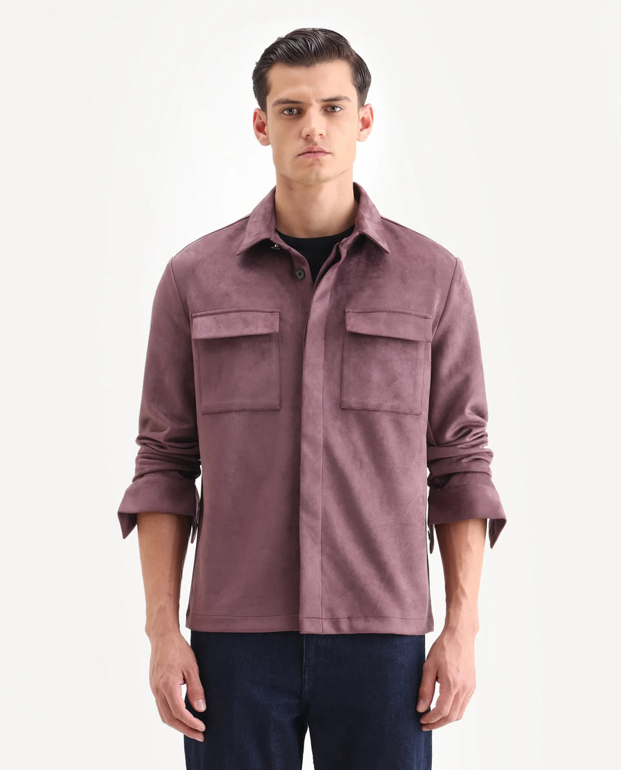 Rare Rabbit Men's Delk-25 Dusky Pink Polyester Blend Fabric Collared Neck Relaxed Plain Jacket
