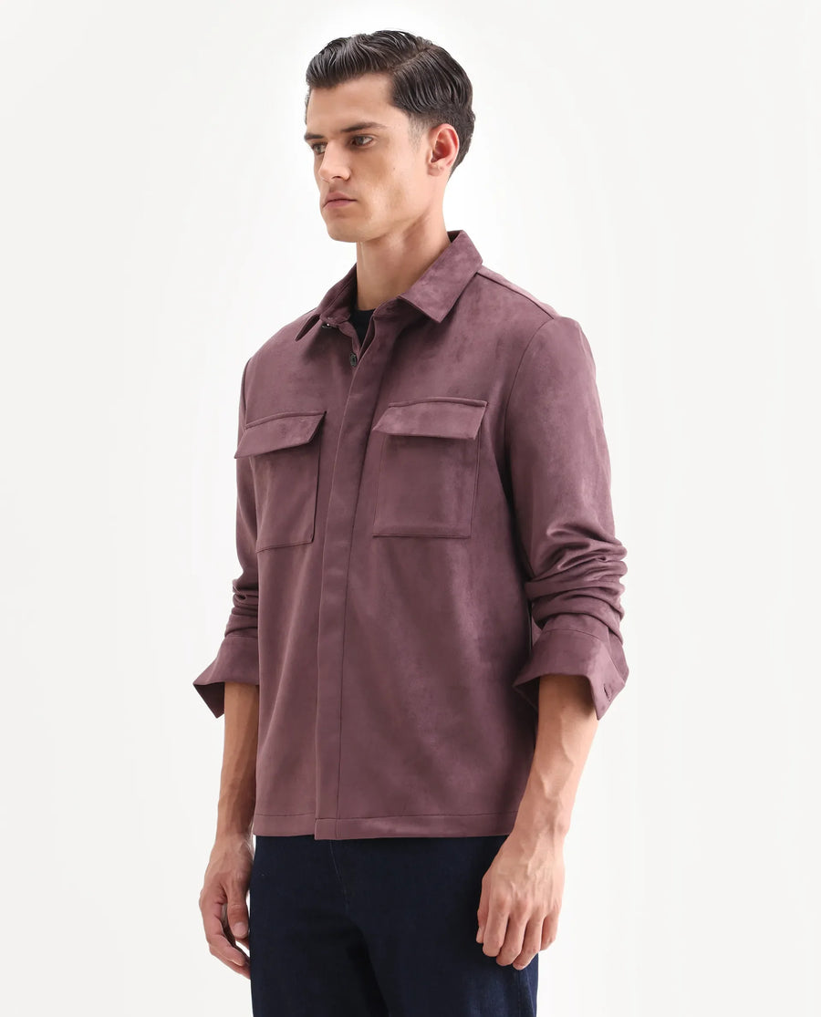 Rare Rabbit Men's Delk-25 Dusky Pink Polyester Blend Fabric Collared Neck Relaxed Plain Jacket