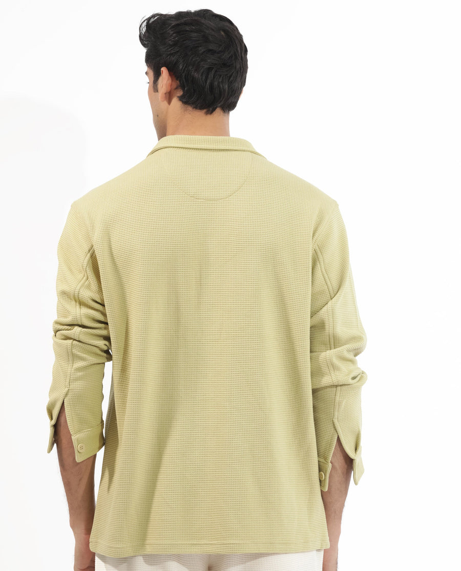 Rare Rabbit Men's Elric Pastel Green Cotton Textured Regular Fit Full Sleeve Spread Collar Jacket